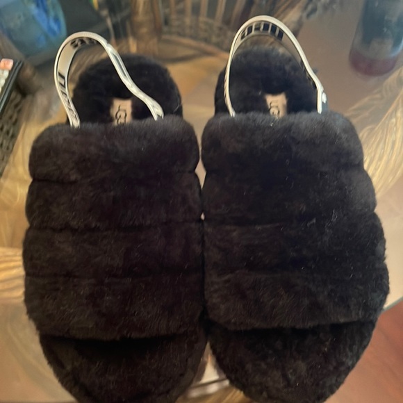 UGG Shoes - Ugg sling back sandals fuffy black in color size 7 excellent condition.